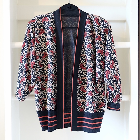 Vintage Black Red Open Cardigan Kimono - Picture 6 of 8